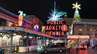 Walking to Pike Place Market At Night From Westlake Center | Downtown Seattle Christmas Lights 2021