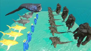 Aquatics Battle - Megalodon VS The Bloop VS Kong x Godzilla 2021 - Animal Revolt Battle Simulator