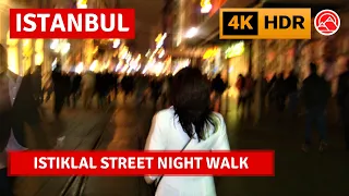 HDR 4K Istanbul Nightlife City Center Istiklal Street Walking Tour|4k 60fps