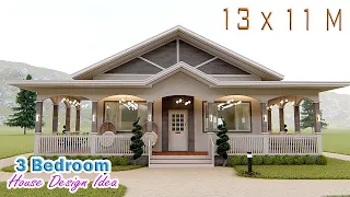 HOUSE DESIGN IDEA | 13 X 11 Meters | 3 Bedroom Farmhouse