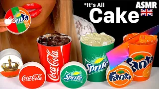 ASMR EATING CAKE  @Coca-Cola SPRITE & FANTA FIZZY SODA DRINK CAKE, ICE, EDIBLE DRINK CUP MUKBANG먹방