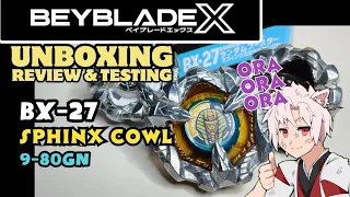 Beyblade X BX-27 SphinxCowl 9-80GN unboxing, review and testing!