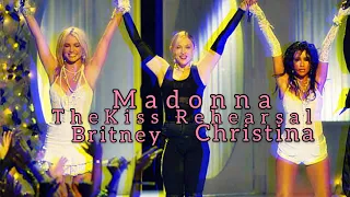 Never before seen clip of Madonna rehearsing THE kiss with Britney and Christina at the 2003 VMAs