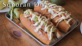 The Sonoran Dog | Loaded Bacon Wrapped Hotdog with Salsa Verde | Arizona Street Food