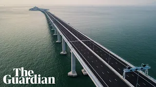 Aerial footage of the world's longest sea bridge