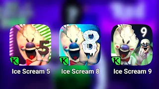 Ice Scream 5 Vs Ice Scream 8 Vs Ice Scream 9 New Updates Full Gameplay | Ice Scream 8 New Update