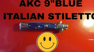 AKC 9" BLUE ITALIAN STILETTO SWITCHBLADE KNIFE