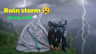 Winter camping in heavy rain! Solo survival in rain storm !  Winter camping in snow Strom #camping