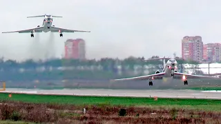 Two Tu-134 take off from the Moscow region. One did not remove landing gear / Chkalovsky airfield