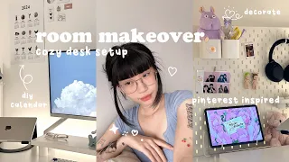 room makeover 🧸🌷 my cozy desk setup, pinterest minimal aesthetic, diy art, desk tour + room tour☁️