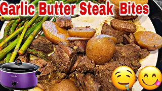 This Easy Crockpot Recipe Is A MUST TRY!Garlic Butter Steak Bites,Yellow Potatoes In Your Crockpot!