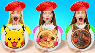 PIKACHU ON YOUR PLATE || How To Draw Popular Characters! Pancake Challenge by 123 GO! FOOD