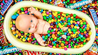 Oddly Satisfying Video l Big BathTub Mixing All My Candy with Color Circle & Rainbow Skittles ASMR