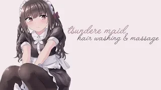 [ASMR] Tsundere Maid Hair Washing, Cutting & Scalp Massage [Binaural] [Personal Attention]