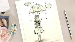 How to Draw a girl with Umbrella Very Easy | Easy drawing for girls