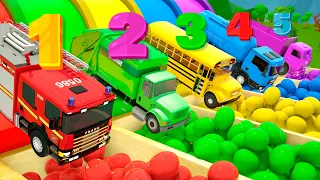 Wheels on the Bus + Baby Shark - colorful balls and big trucks - Baby Nursery Rhymes & Kids Songs