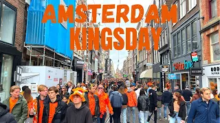 AMSTERDAM KINGSDAY NETHERLANDS Walking City Centre New 2022 4K Video