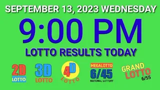 9pm Lotto Result Today PCSO September 13, 2023 Wednesday ez2 swertres 2d 3d 4d 6/45 6/55