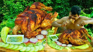 Roasted Chicken Masala Recipe In Pan | Roasted Chicken Eating With Hot Sauce In Forest.