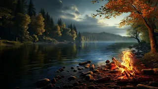 Campfire 4K -  Relaxing w/ Crackling Campfire Sound, Nature Sound For Meditation &  Deep Sleep