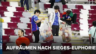 WM 2022: Saubere Sieger! Japanische Fans räumen nach dem Sieg gegen Deutschland das Stadion auf