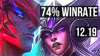 YONE vs SYNDRA (MID) | 74% winrate, 9/1/5 | KR Master | 12.19