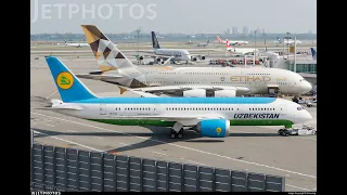 Dreamliner Boeing 787-8 Taxi to runway and TAKEOFF Uzbekistan Airways