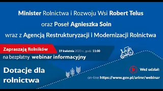 Dotacje dla rolnictwa – drugi krajowy webinar 19 kwietnia 2023