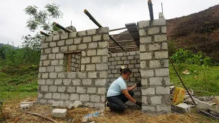 TIMELAPSE: START to FINISH Alone Building Brick House - Build Wall Use bricks, cement - Family farm