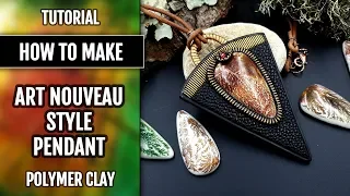 How to make: Art Nouveau Style Pendant - Leather Imitation from Polymer Clay!