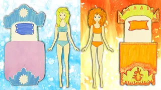Paper Dolls Bedroom - Frozen Cold and Hot Dress up Story & Crafts