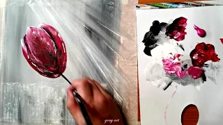 Рисую Тюльпан Акриловыми красками. Как нарисовать цветок. Acrylic painting for beginners