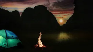 Relaxing Campfire by the Lake at Sunrise | 8K Burning Campfire & Crackling Fire Sounds