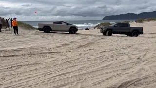 Video: Tesla Cybertruck towed in Oregon sand dunes