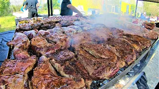 Best Asado from Argentina. Huge Blocks of Angus Beef. Street Food in Milano, Italy