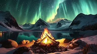 Northern Lights Serenity: Relaxing Music with Campfire Under the Aurora