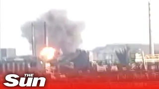Moment Russian shells are dropped on factory in Mariupol, Ukraine