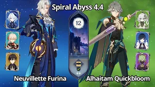 C0 Neuvillette Furina Hyper & C0 Alhaitam Quickbloom - Spiral Abyss 4.4 Floor 12 Genshin Impact