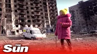 Drone footage shows houses destroyed by Russian shelling after heavy fighting in Mariupol, Ukraine