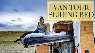 Van Tour | COUPLE design UNIQUE vanbuild, BEAUTIFUL wood work and SLIDING BED