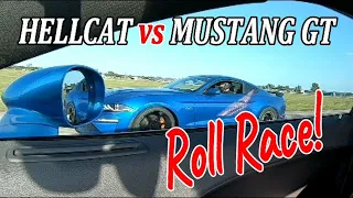 2018 Ford Mustang 5.0 GT vs Dodge Challenger Hellcat 40 Roll Race Ice Cream Cruise 2020 Racing Event