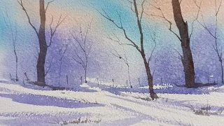 Paint this easy snowy winter scene in ten minutes!
