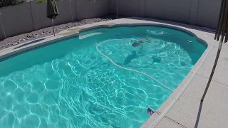 Girl swims all the way across the pool underwater