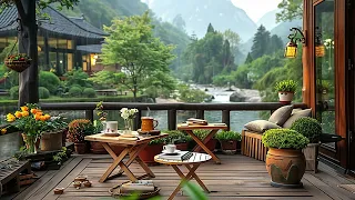 Cozy Spring Porch Ambience | Lakeside Jazz Music & Gentle Wind In The Morning For Good Mood