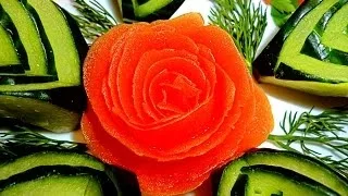 Роза из помидора. Украшения из овощей. Цветы из овощей. Carving tomato