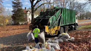 Waste Management Mack MR Leach 2rII Packing Big Leaf Bag Piles