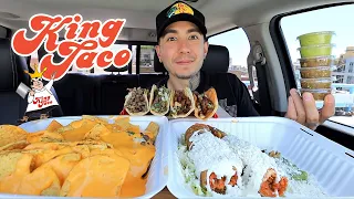 MUKBANG EATING Cheesy Nachos, Chicken Chimichangas, Carne Asada Tacos From King Taco