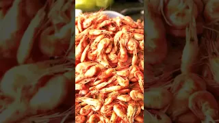 Boiled sea shrimp on the fish market  Sale tasty shrimp #shorts Seafood channel