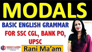 Modals | Modal Verbs in English Grammar  in Hindi By Rani Mam | For SSC CGL, Bank PO | Part-1