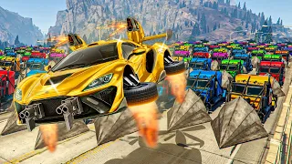 NUEVO MINIJUEGO MUY POCHO!! 300 CAMIONES PINCHOS vs 1 SUPER COCHE! - GTA 5 ONLINE